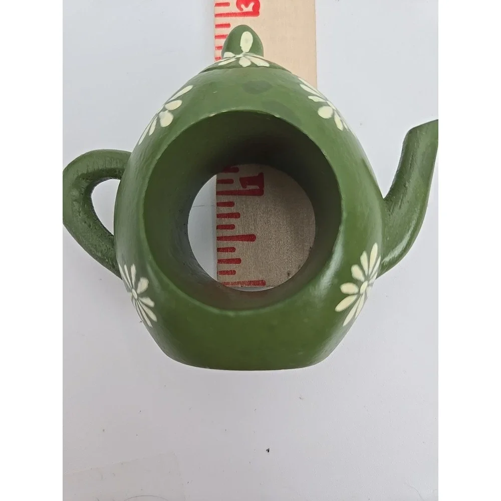 4 Wood Napkin Holders Hand Painted Green Teapot‎ Floral Vtg 70s 80s Cottagecore